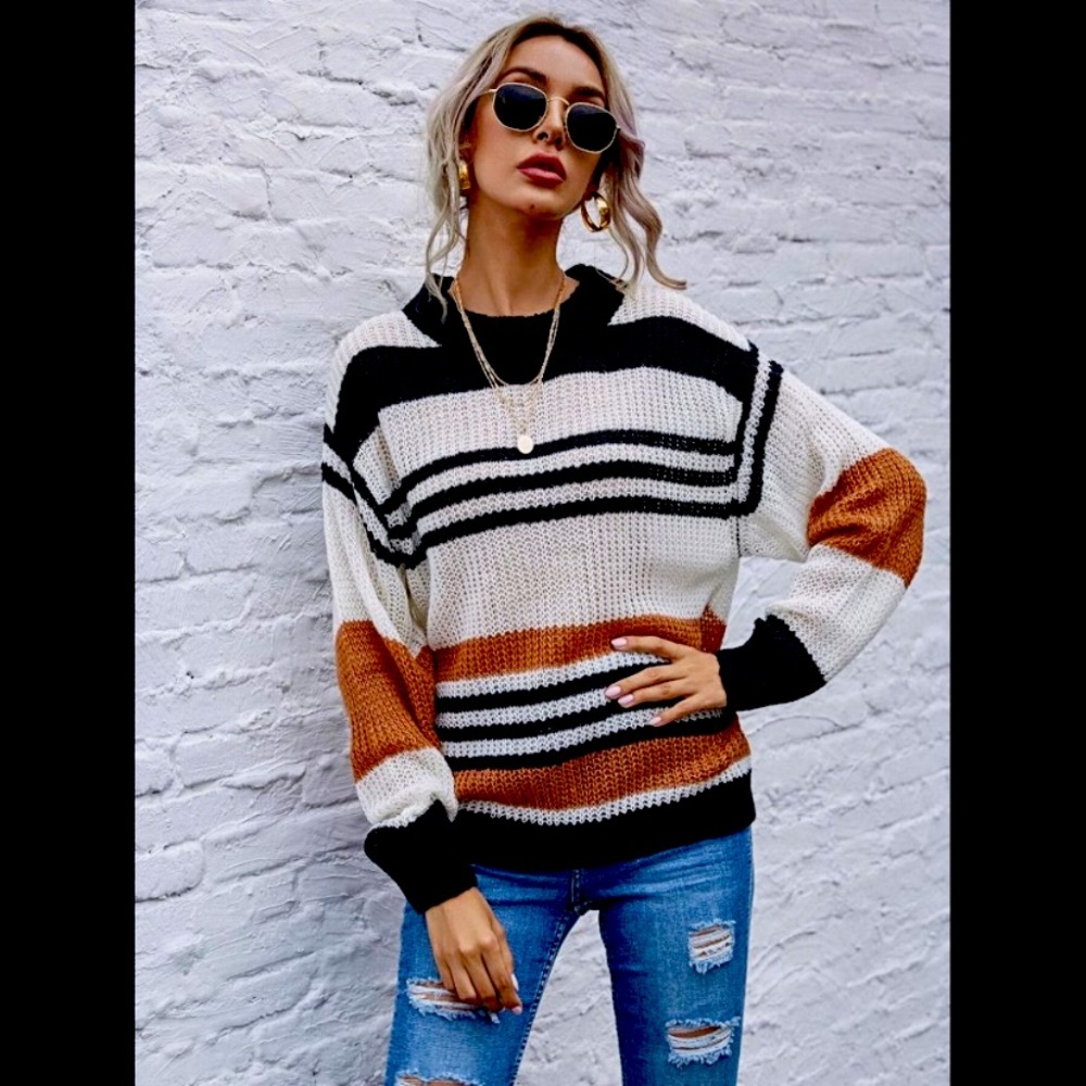 🤍🤎🖤 Knit Striped Sweater